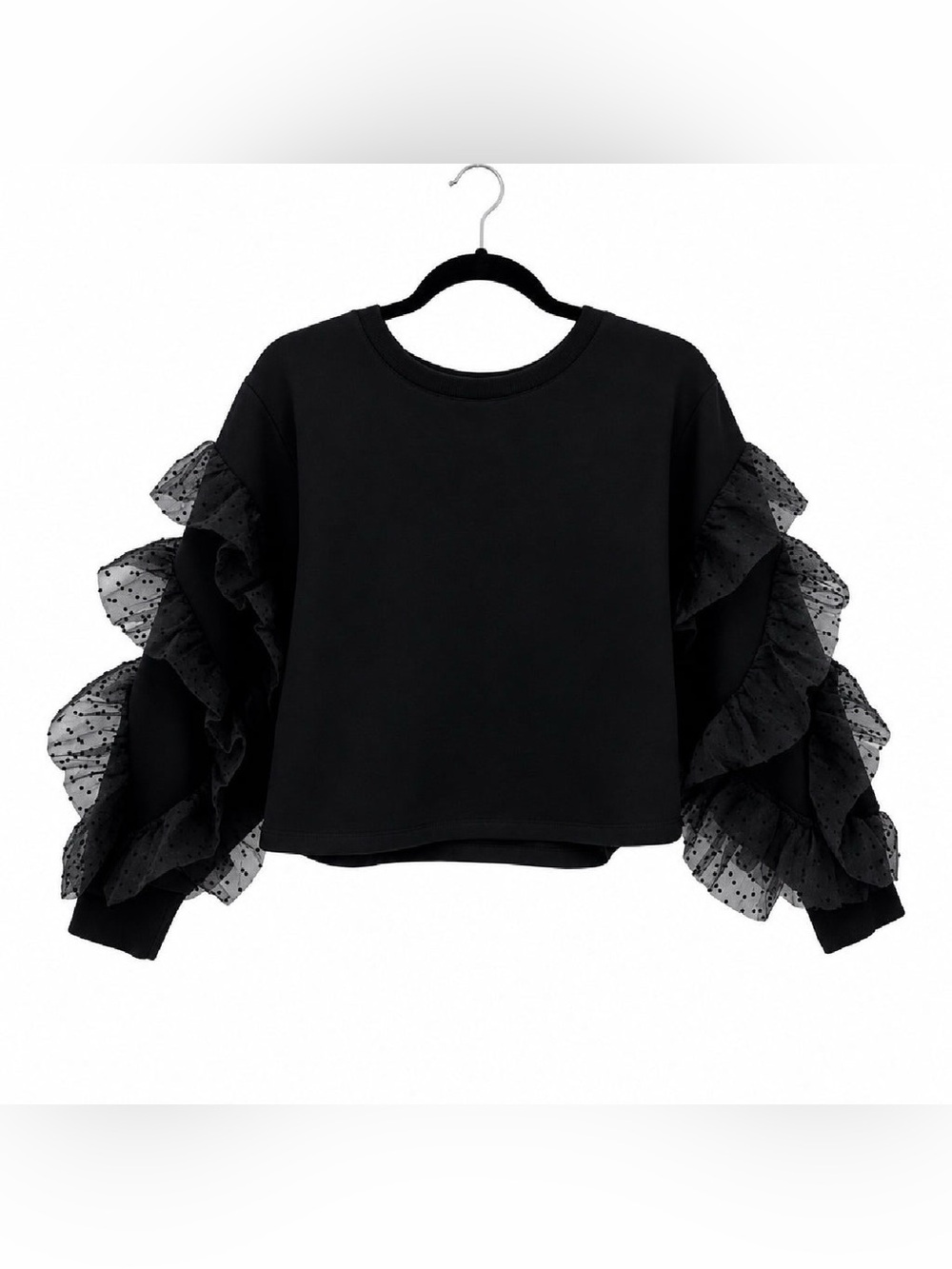 (#103) ZARA Dotted Mesh Ruffled Sweatshirt - Picture 2 of 3